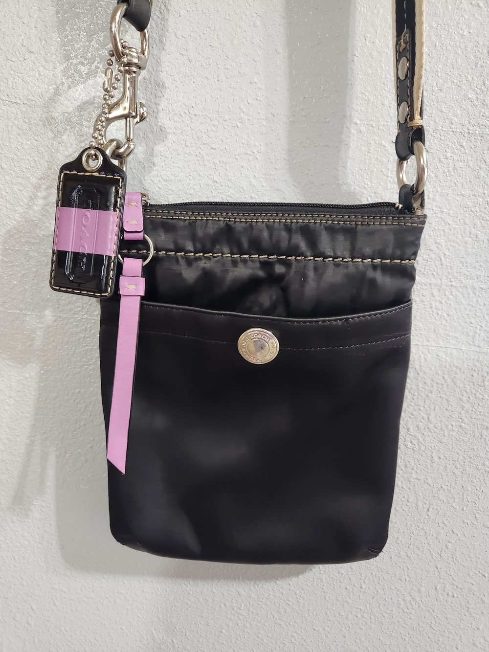 Coach Black Satin Purple Crossbody Swing Bag